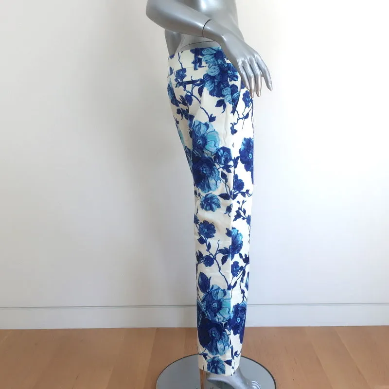 Tory Burch Kara Pants Blue/White Rosemont Floral Print Stretch Denim Size 4 NEW