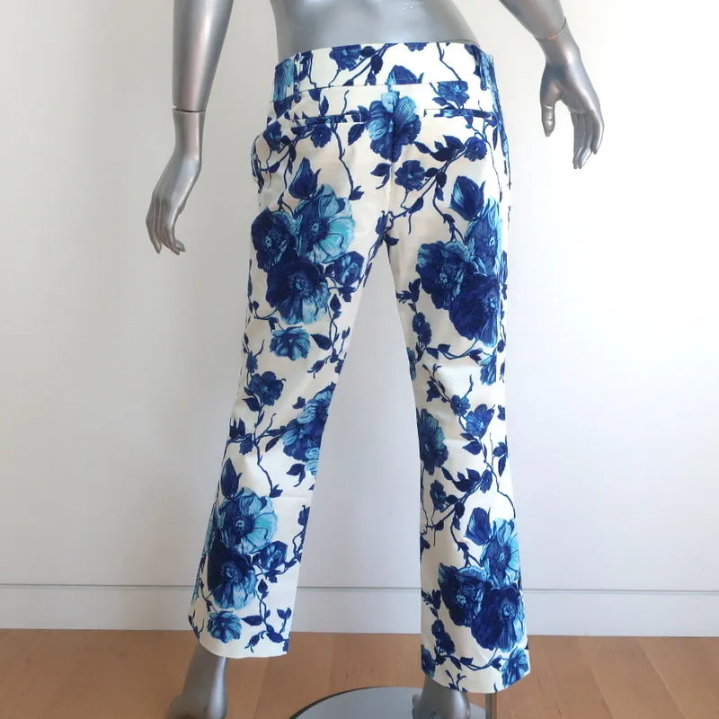 Tory Burch Kara Pants Blue/White Rosemont Floral Print Stretch Denim Size 4 NEW