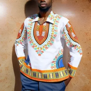 Traditional Print Unisex Dashiki Long Sleeve Shirts (3XL)