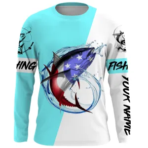 Tuna fishing American flag Fishing patriot Custom name Long sleeve, Long Sleeve Hooded NPQ924