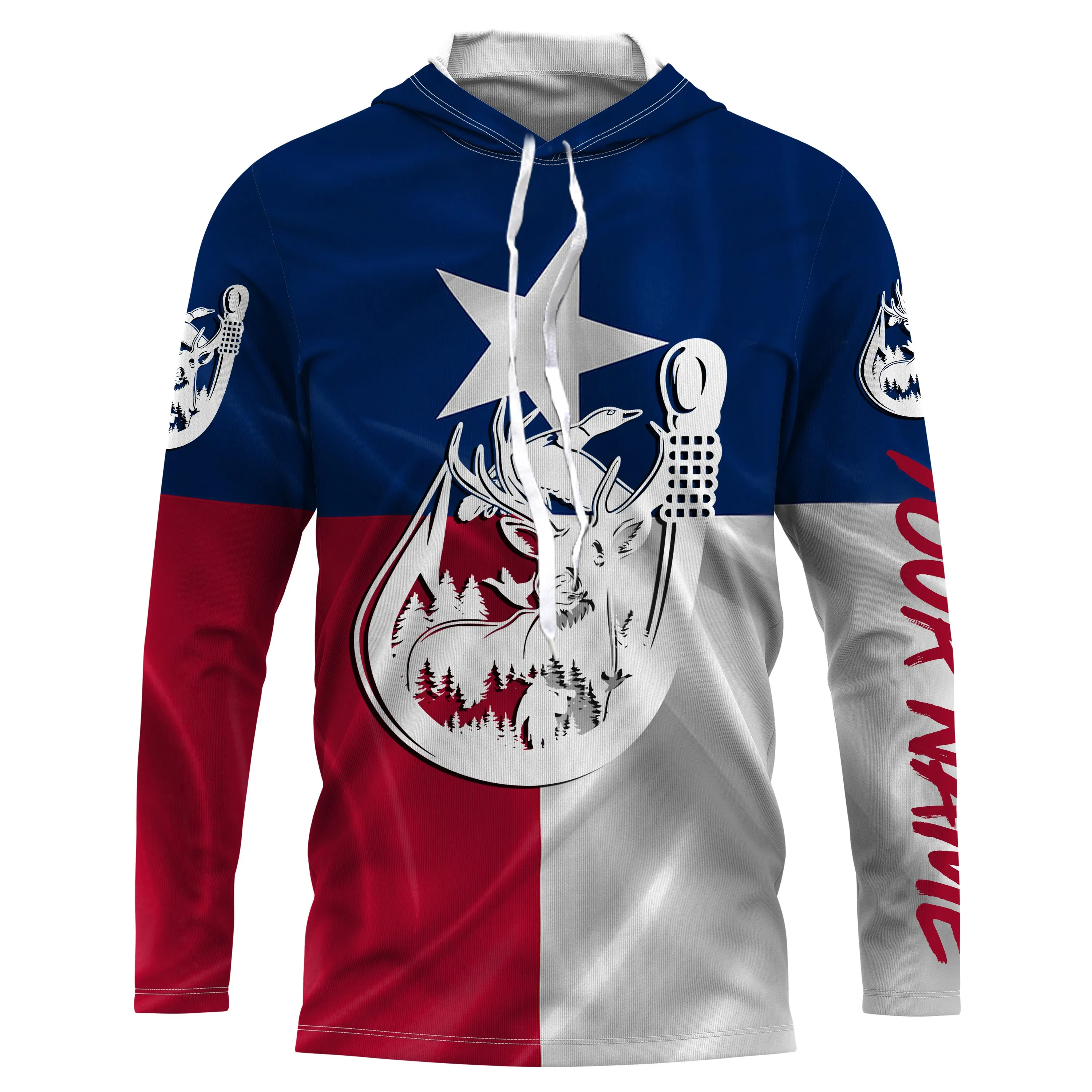 TX Texas Fishing Hunting Flag deer duck Fish hook Custom Long sleeve, Long Sleeve Hooded NPQ753