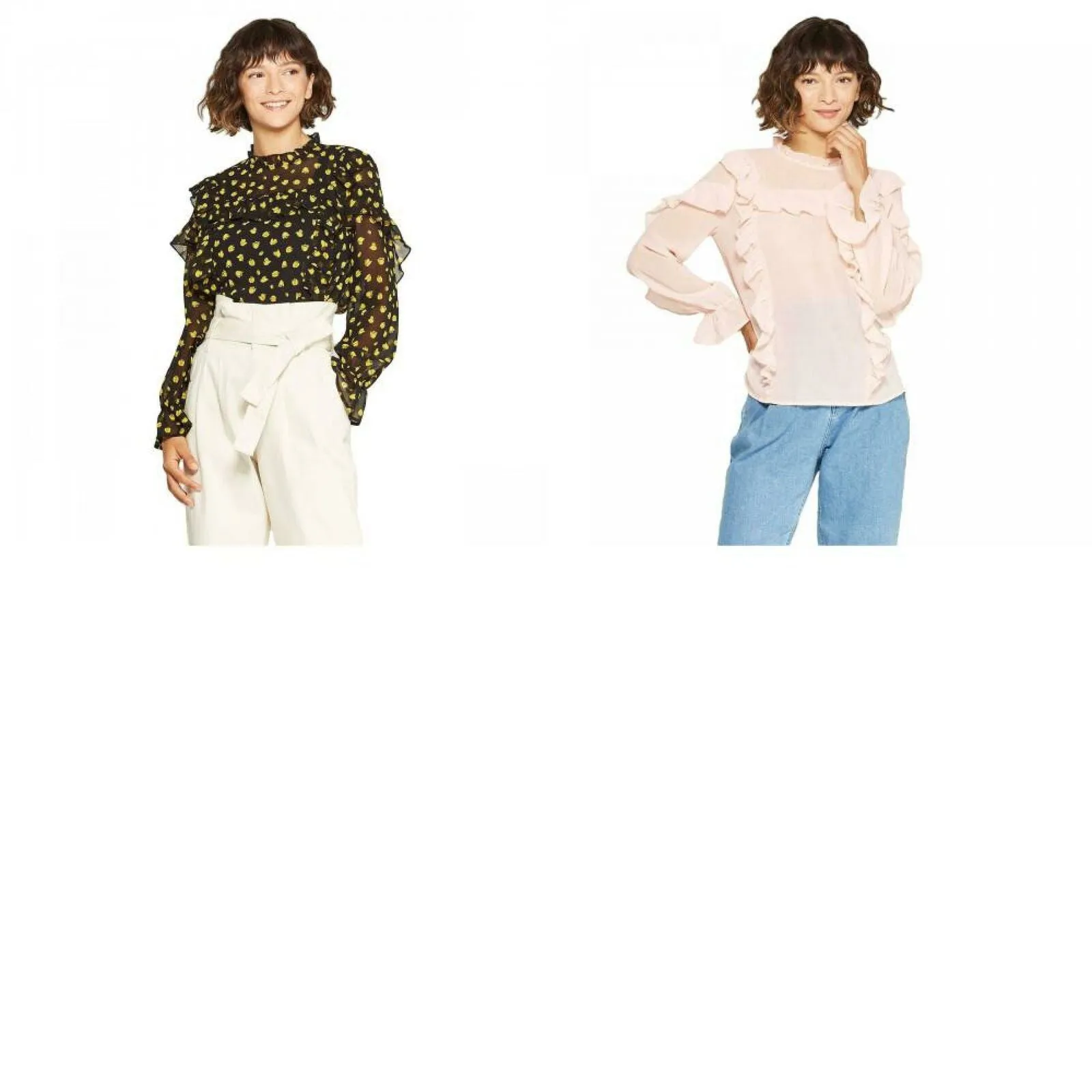 Who What Wear Sheer Turtleneck Ruffle Yoke Blouse