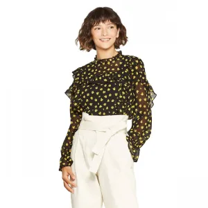 Who What Wear Sheer Turtleneck Ruffle Yoke Blouse
