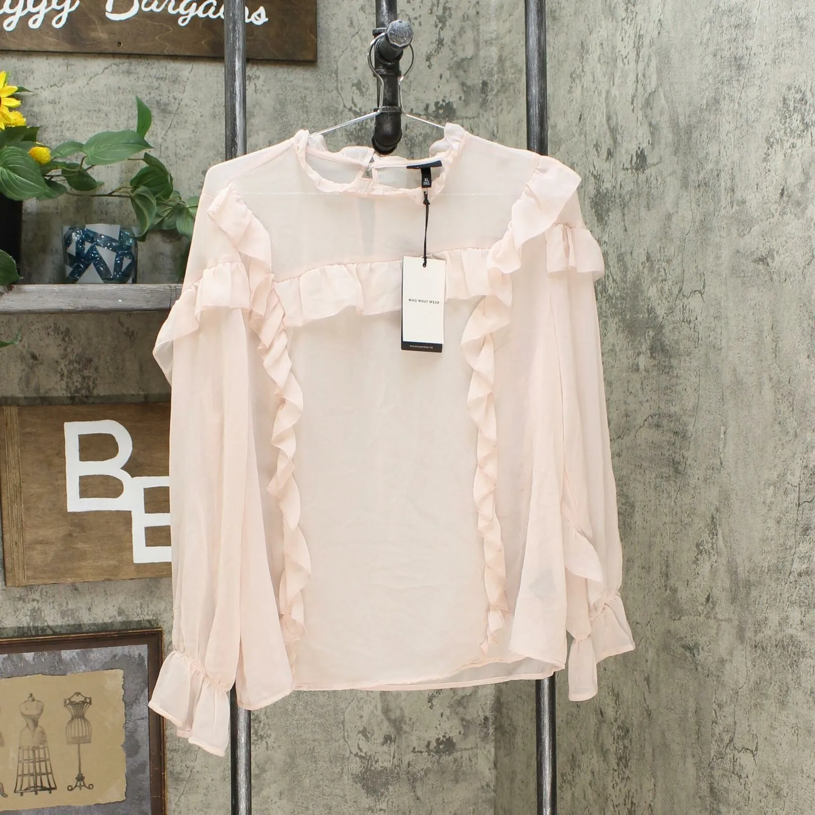 Who What Wear Sheer Turtleneck Ruffle Yoke Blouse