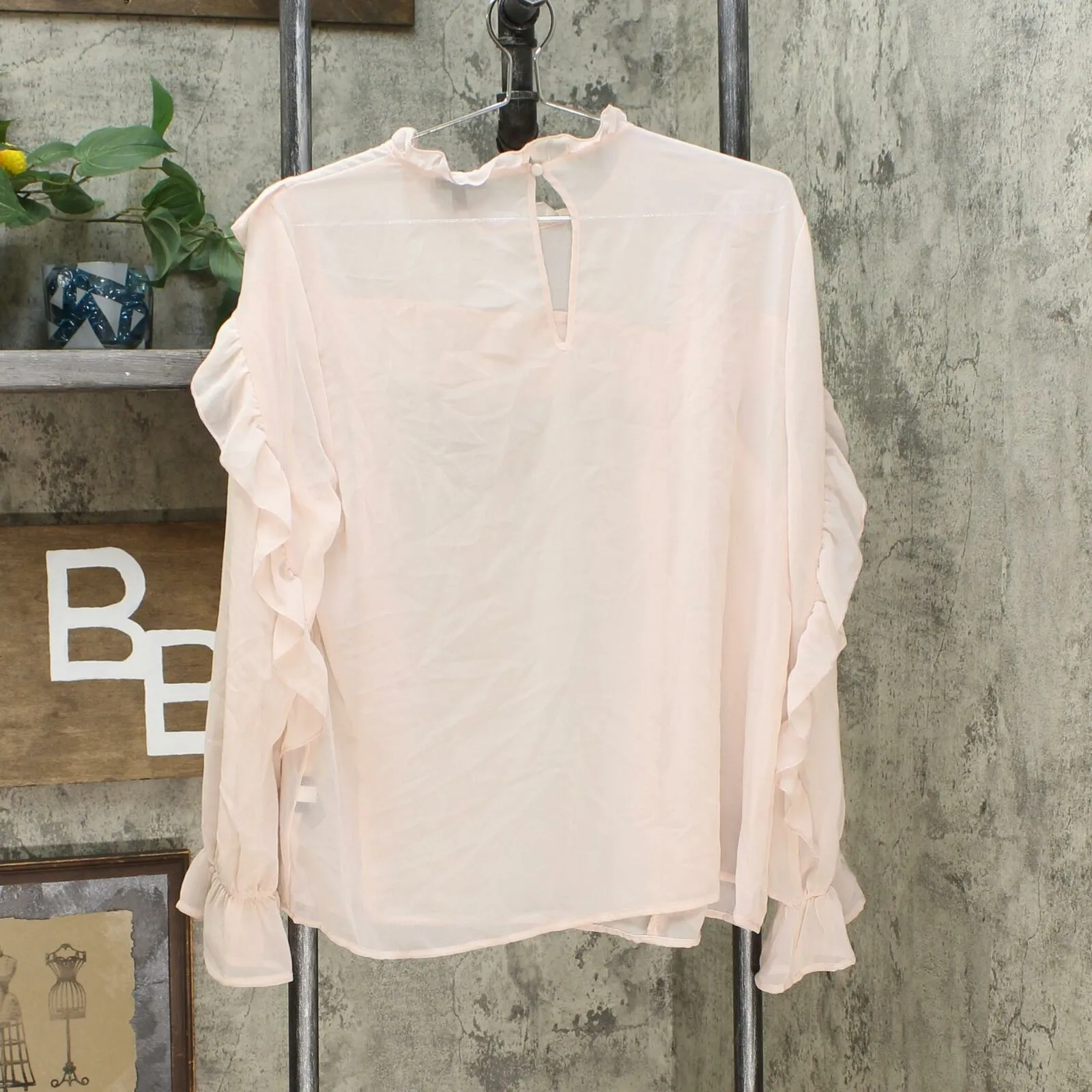 Who What Wear Sheer Turtleneck Ruffle Yoke Blouse