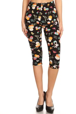 Women's Regular Easter Egg Rabbits Butterfly Printed Cropped Capri Leggings