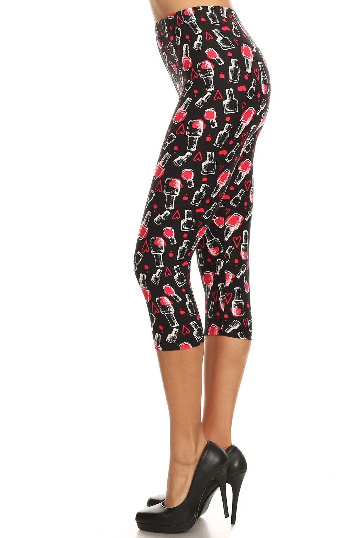 Women's Regular Nail Polish Heart Printed Cropped Capri Leggings