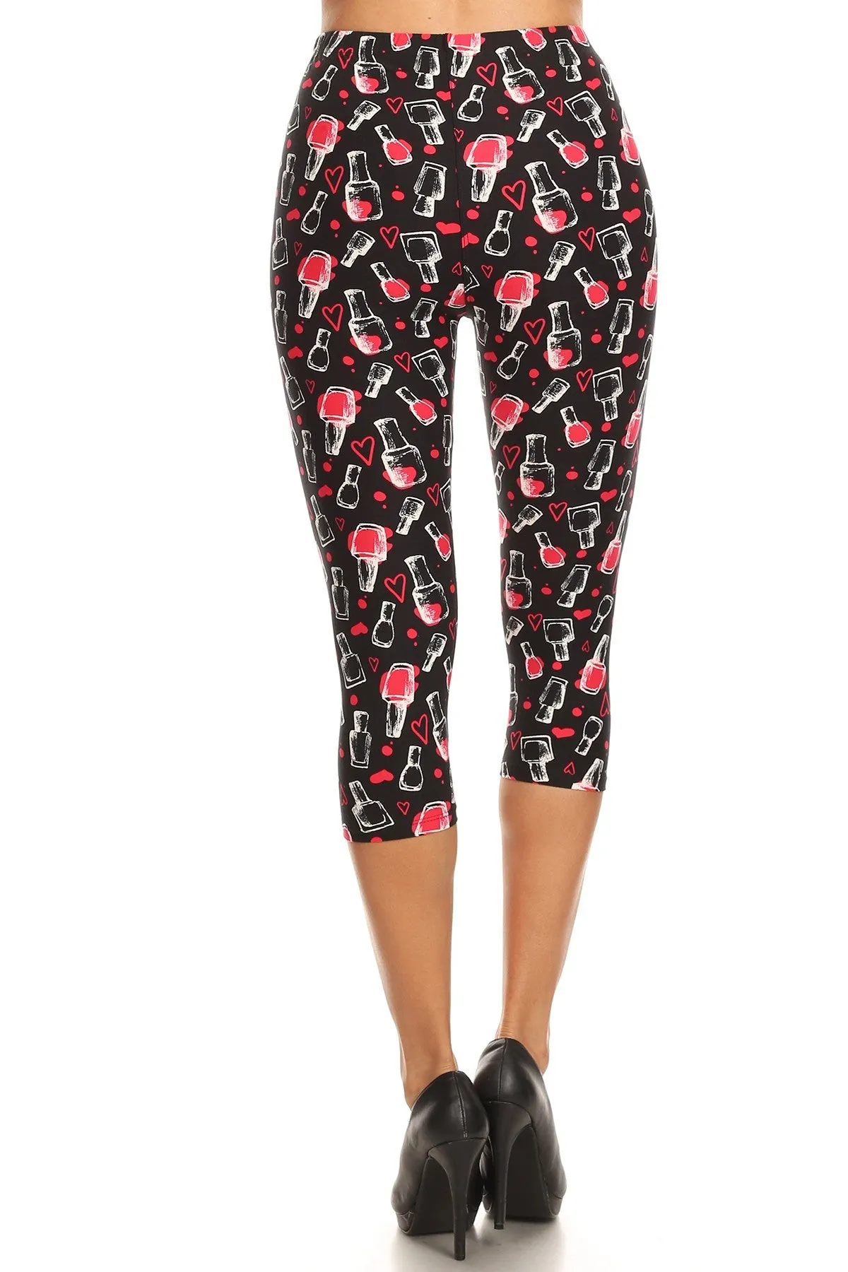 Women's Regular Nail Polish Heart Printed Cropped Capri Leggings