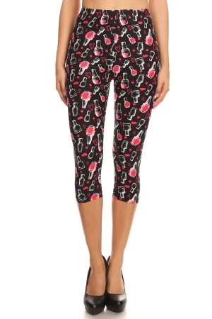 Women's Regular Nail Polish Heart Printed Cropped Capri Leggings