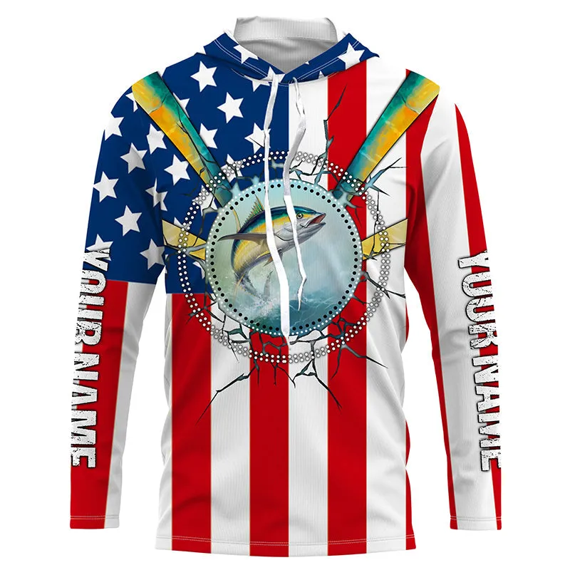 Yellowfin Tuna Fishing American flag Custom Name All Over Printed Shirts TTS0673