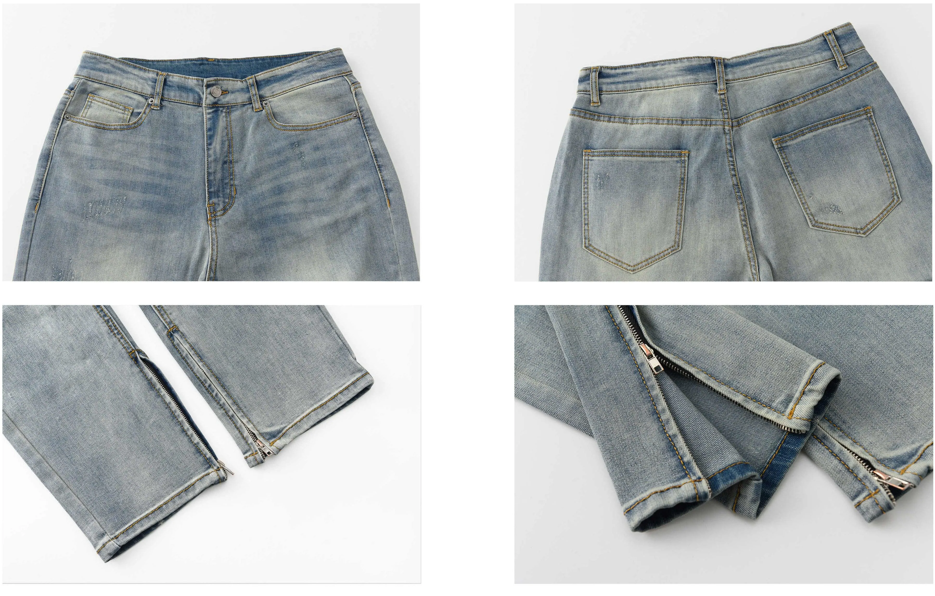 Zipper Stretch Blue Slim Jeans
